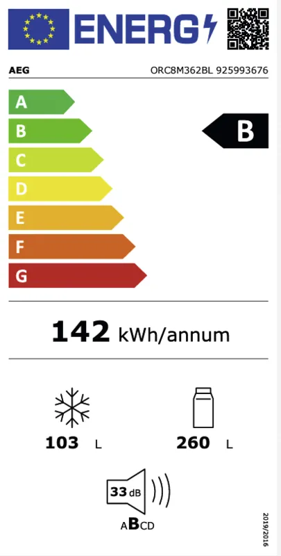 AEG ORC8M362BL (leverbaar vanaf sept 2024) energielabel