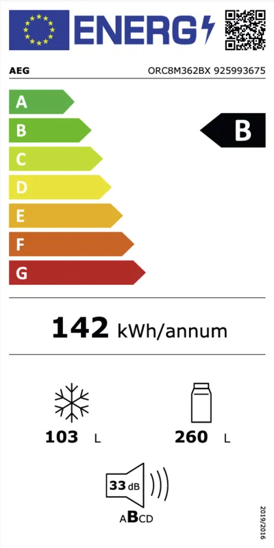 AEG ORC8M362BX (leverbaar vanaf sept 2024) energielabel