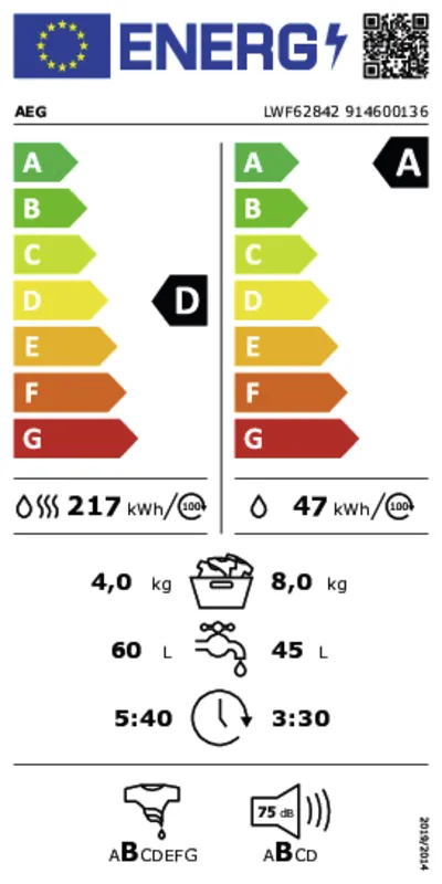AEG LWF62842 (leverbaar vanaf nov 2024) energielabel
