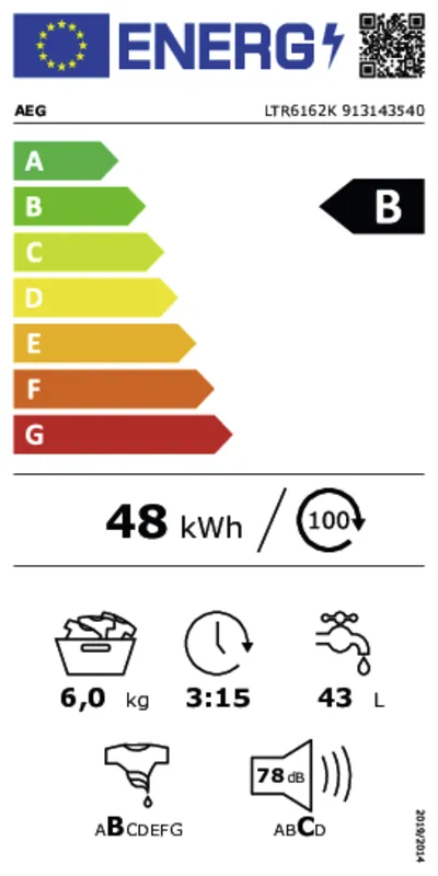 AEG LTR6162K (leverbaar vanaf sept 2024) energielabel