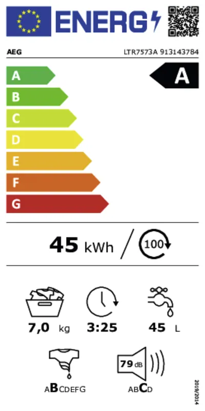 AEG LTR7573A (leverbaar vanaf sept 2024) energielabel