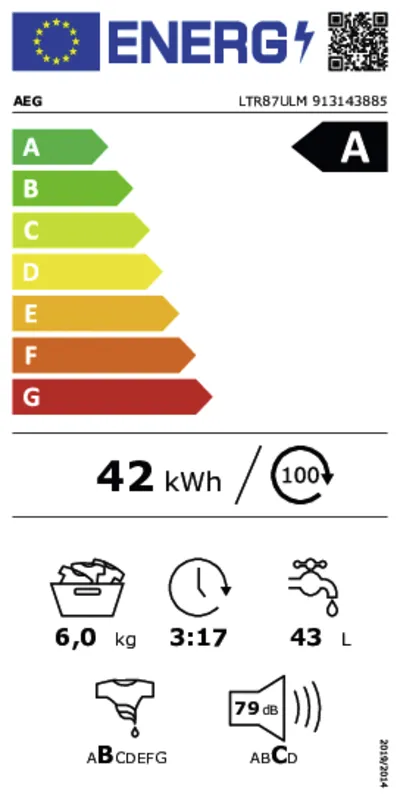 AEG LTR87ULM (leverbaar vanaf sept 2024) energielabel