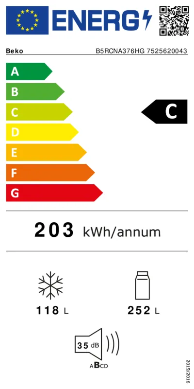 Beko B5RCNA376HG energielabel