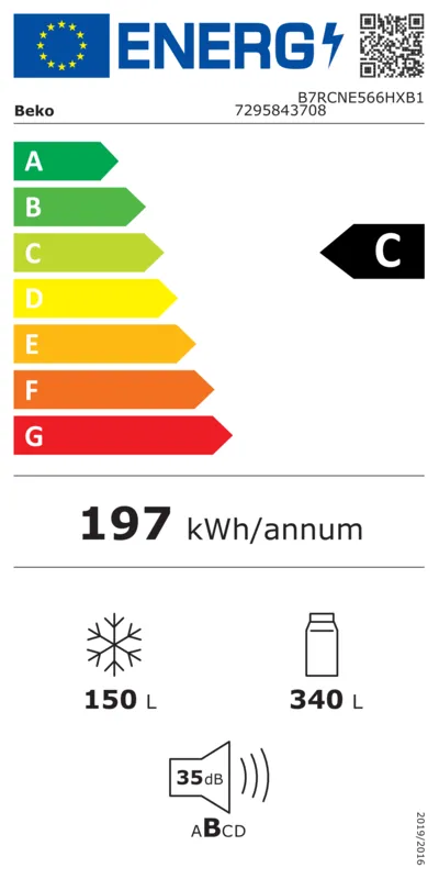 Beko B7RCNE566HXB1 energielabel