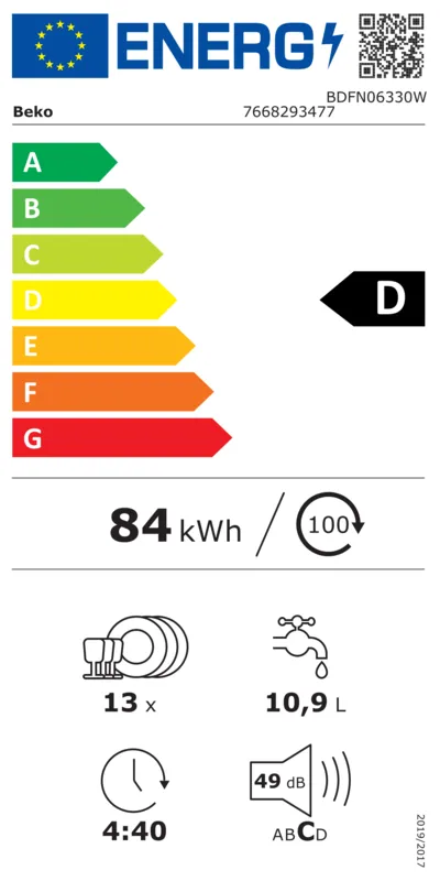 Beko BDFN06330W energielabel