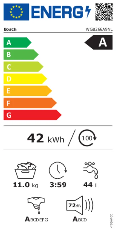 Bosch WGB266A9NL energielabel
