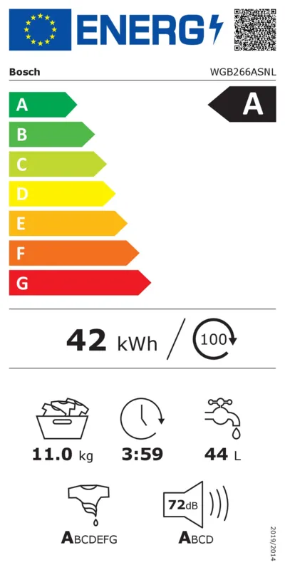 Bosch WGB266ASNL energielabel