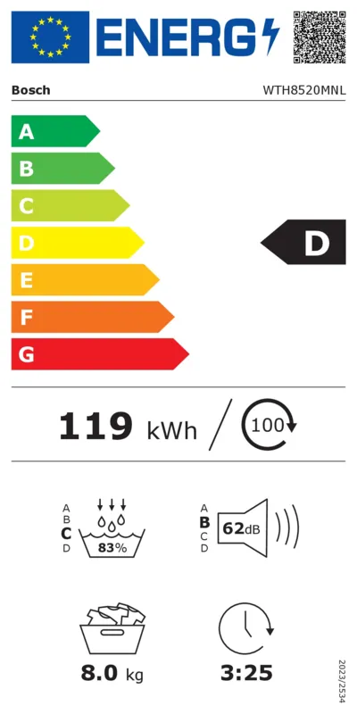 Bosch WTH8520MNL ( leverbaar vanaf dec ) energielabel