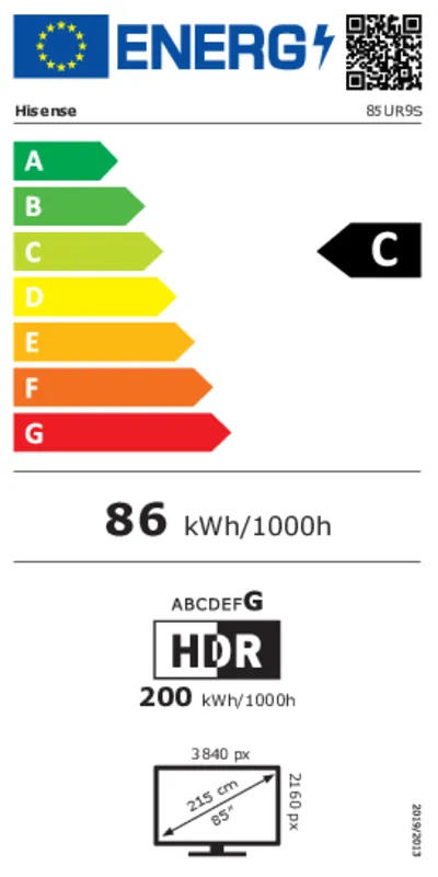 Hisense 85UR9S energielabel