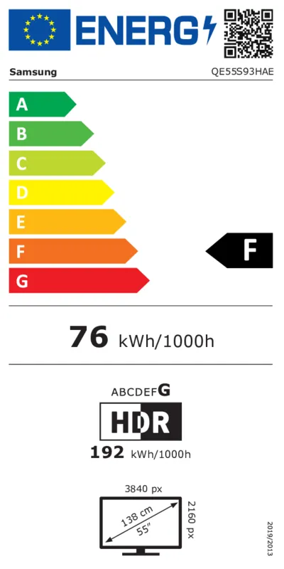 Samsung QE55S93H + HW-QS700F energielabel