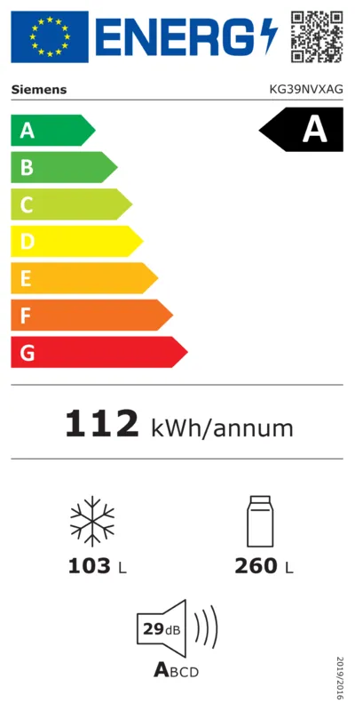 Siemens KG39NVXAG energielabel