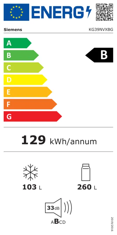Siemens KG39NVXBG energielabel
