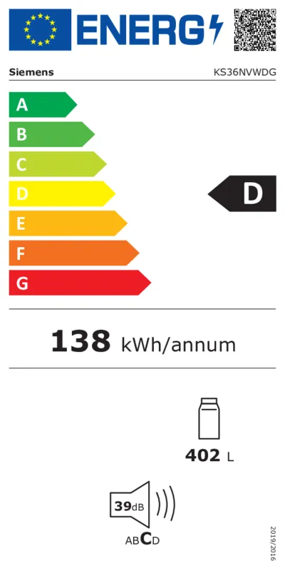 Siemens KS36NVWDG energielabel