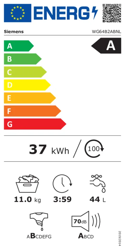 Siemens WG64B2ABNL energielabel