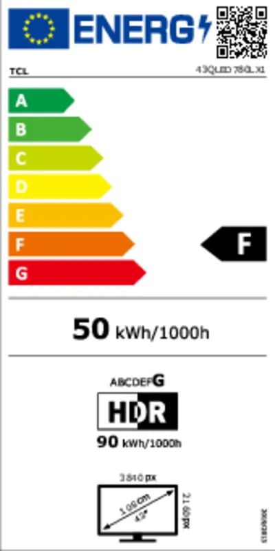 TCL 43QLED780L energielabel