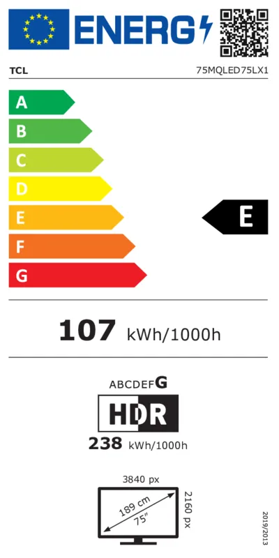 TCL 75MQLED75L energielabel