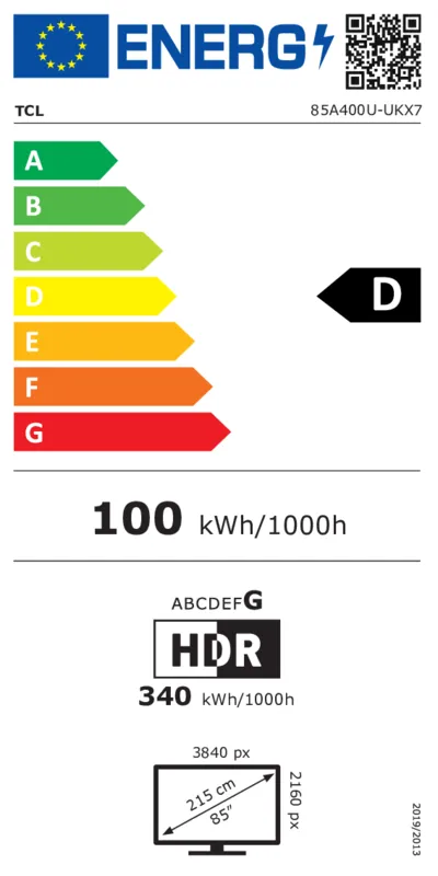 TCL 85A400U energielabel