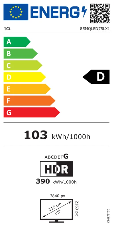 TCL 85MQLED75L energielabel