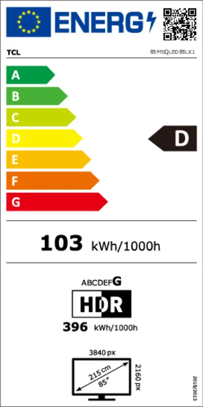 TCL 85MSQLED85L energielabel