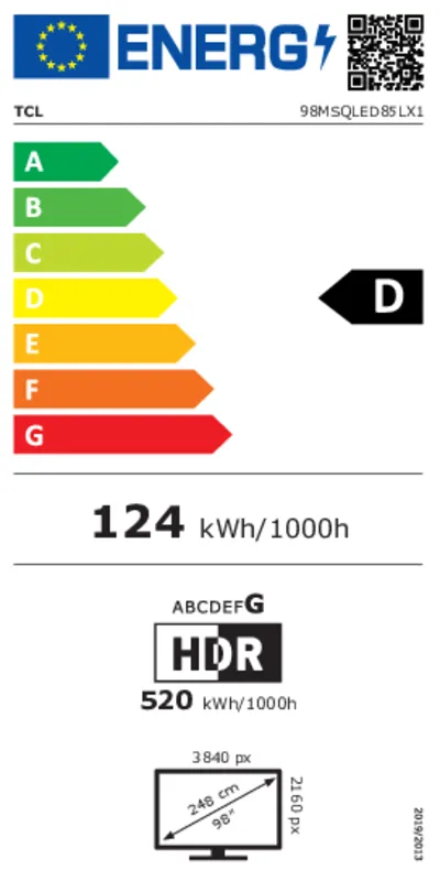 TCL 98MSQLED85L energielabel